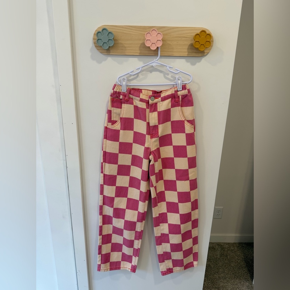 Trendy Pink and Cream Girls Checkered Pants